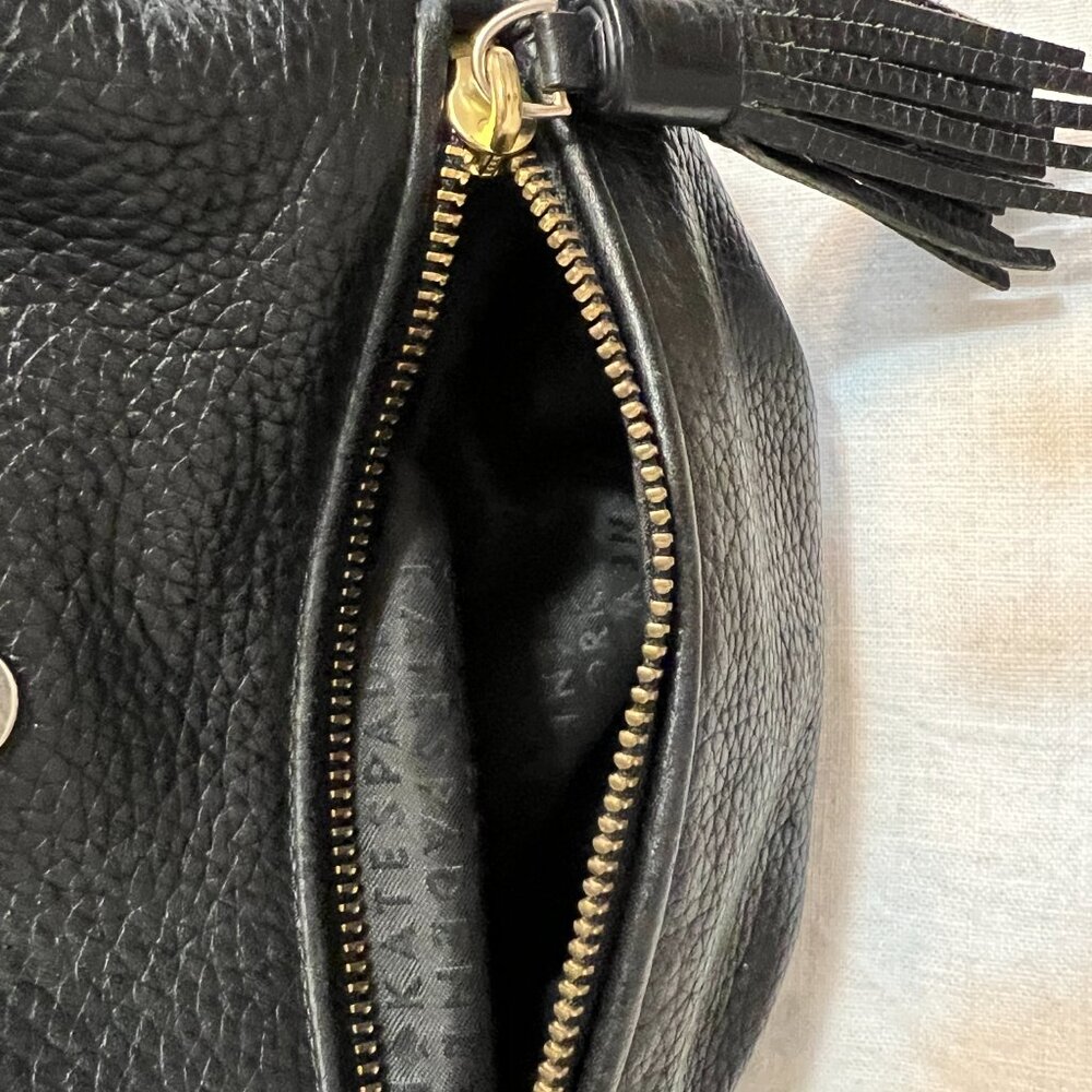 kate spade Black Leather Backpack Tessel Zip Pocket Drawstring Flap Bag - Picture 6 of 9